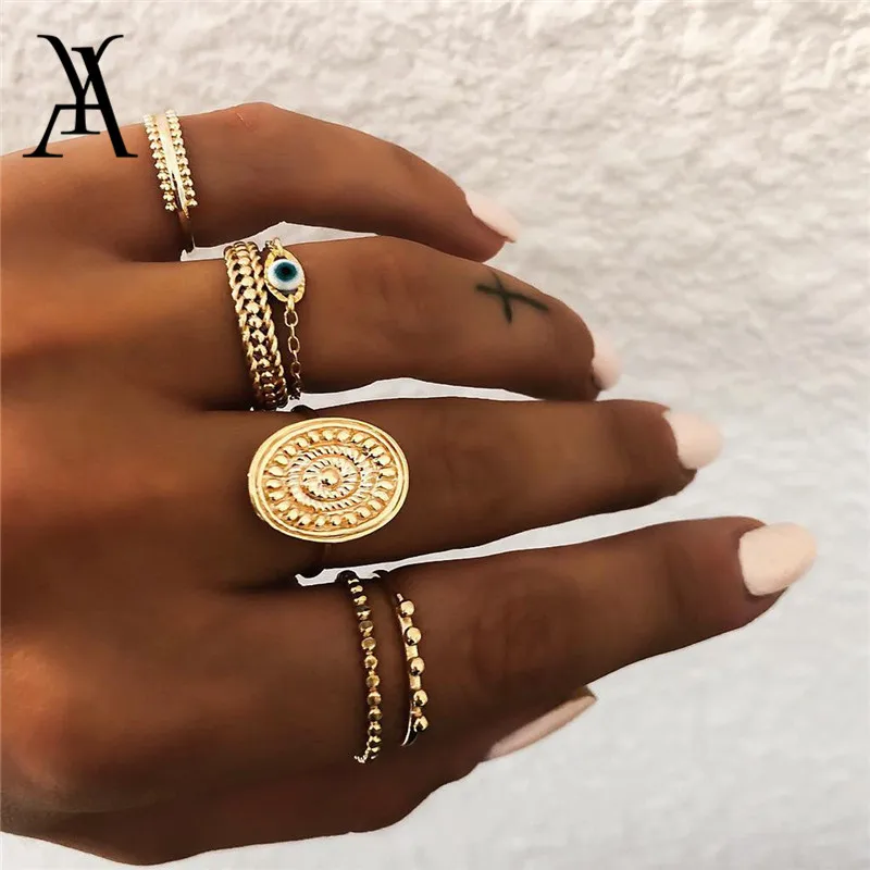 Набор колец в стиле бохо с геометрическим рисунком набор турецком цветком под