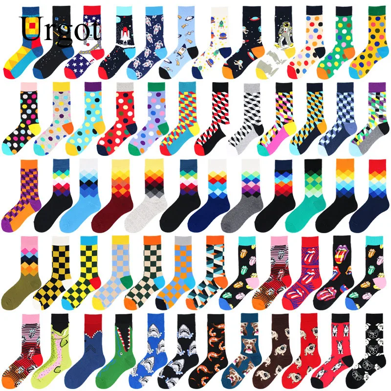 

Urgot 1 Pairs Combed Cotton Fashion Hip Hop Men Women Socks Harajuku Skateboard Oil Painting Animal Happy Socks Funny Sokken