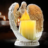 resin angel figurines crafts resin electronic candlestick miniature ornament kids birthday gift home office bedroom party decor