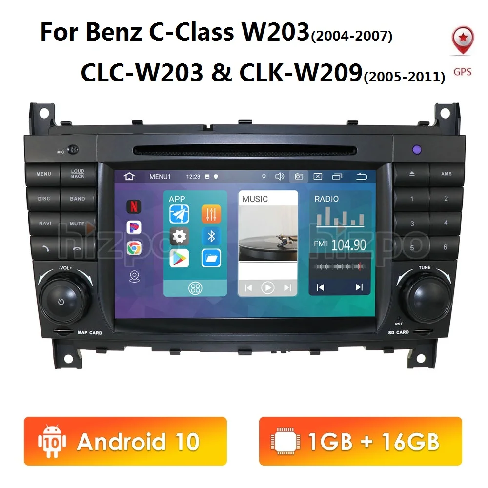 Автомобильный DVD плеер 2 Din IPS Android 10 7 дюймов для Mercedes Benz C Class W203 2004 2007 CLC 2008 2010 W209 GPS