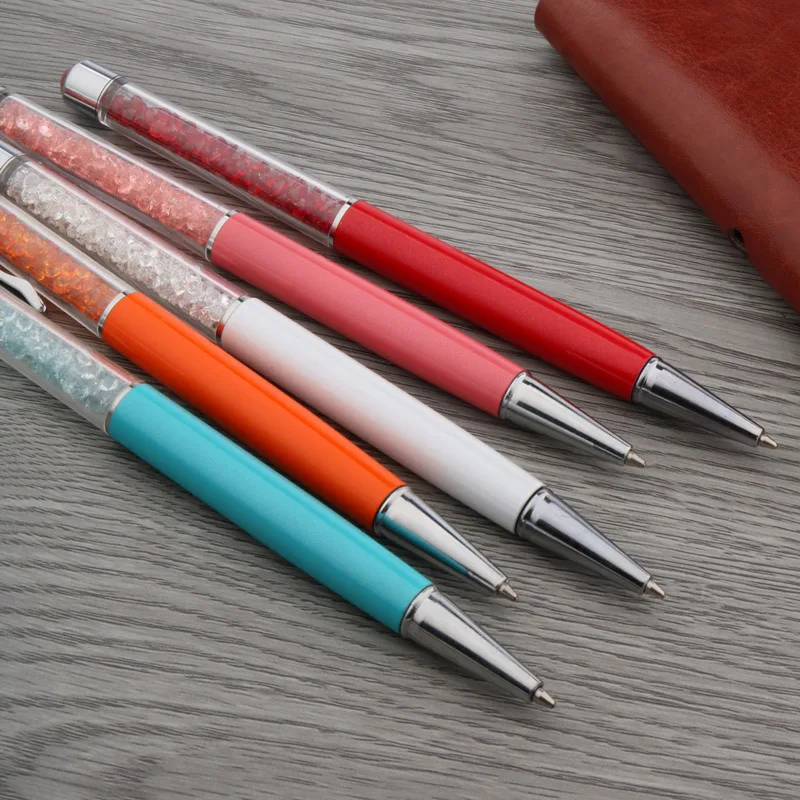 Офисная металлическая шариковая ручка с серебряным кристаллом в подарок для