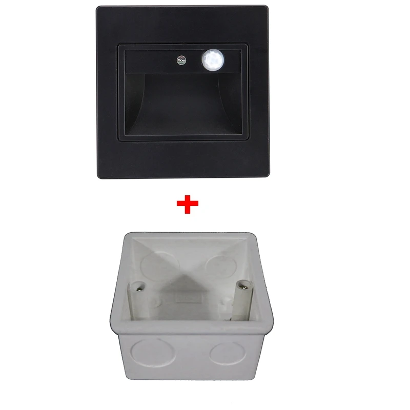 black with 86box Детектор движения PIR+ светильник с датчиком, светодиодный лестничный светильник s, светодиодный инфракрасный индукционный светильник для человеческого тела, утопленные в ступеньках, настенные светильники 86 коробок - Цвет абажура: black with 86box