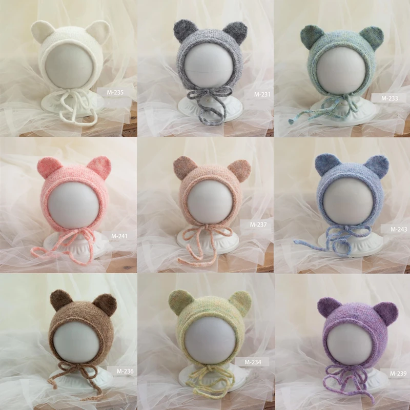 ❤️CYMMHCM Newborn Photography Props Cute Knitted Cat Ear Hat Baby Photo Accessories Studio Infant Shoot Crochet Cap Fotografia