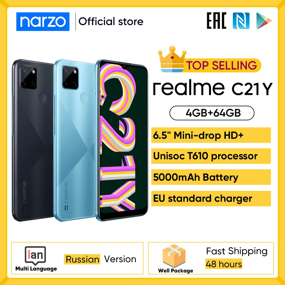 Realme-tel&eacute;fono inteligente C21Y versi&oacute;n rusa, procesador de ocho n&uacute;cleos, pantalla HD de 6,5 pulgadas, bater&iacute;a de 5000mAh, Triple C&aacute;mara ia de 13MP, narzo-0