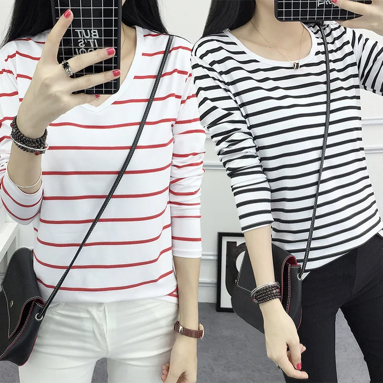 Повседневная зимняя одежда Футболка в полоску с круглым вырезом Женская куртка