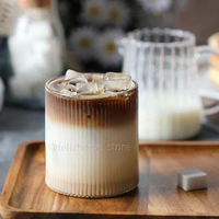 handmade heat resistant glass cup with japanese straight striped transpare drinkware for cafe coffeewaterjuicewine 300ml