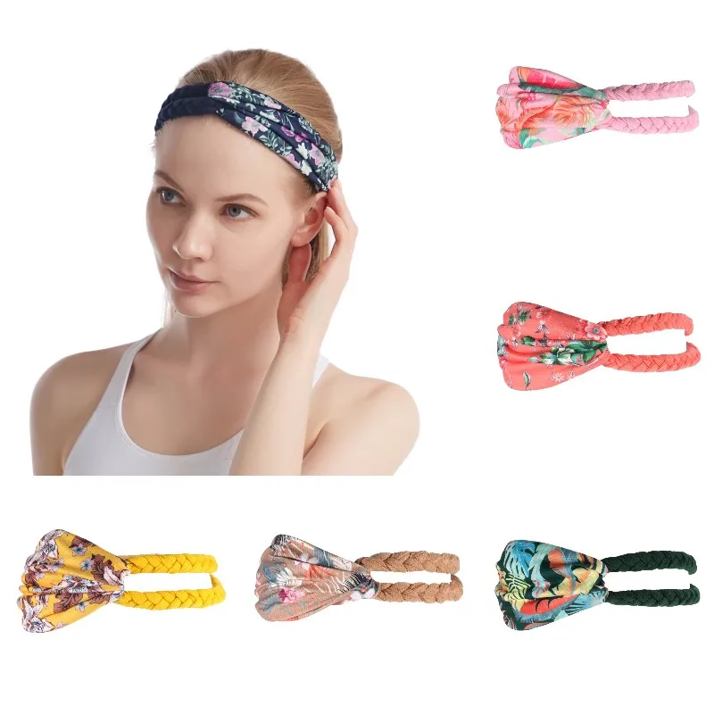 

Summer Bohemian Twisted Headwrap Cross Knot Elastic Hair Bands Soft Printing Headband For Girls Women Hair Accessories
