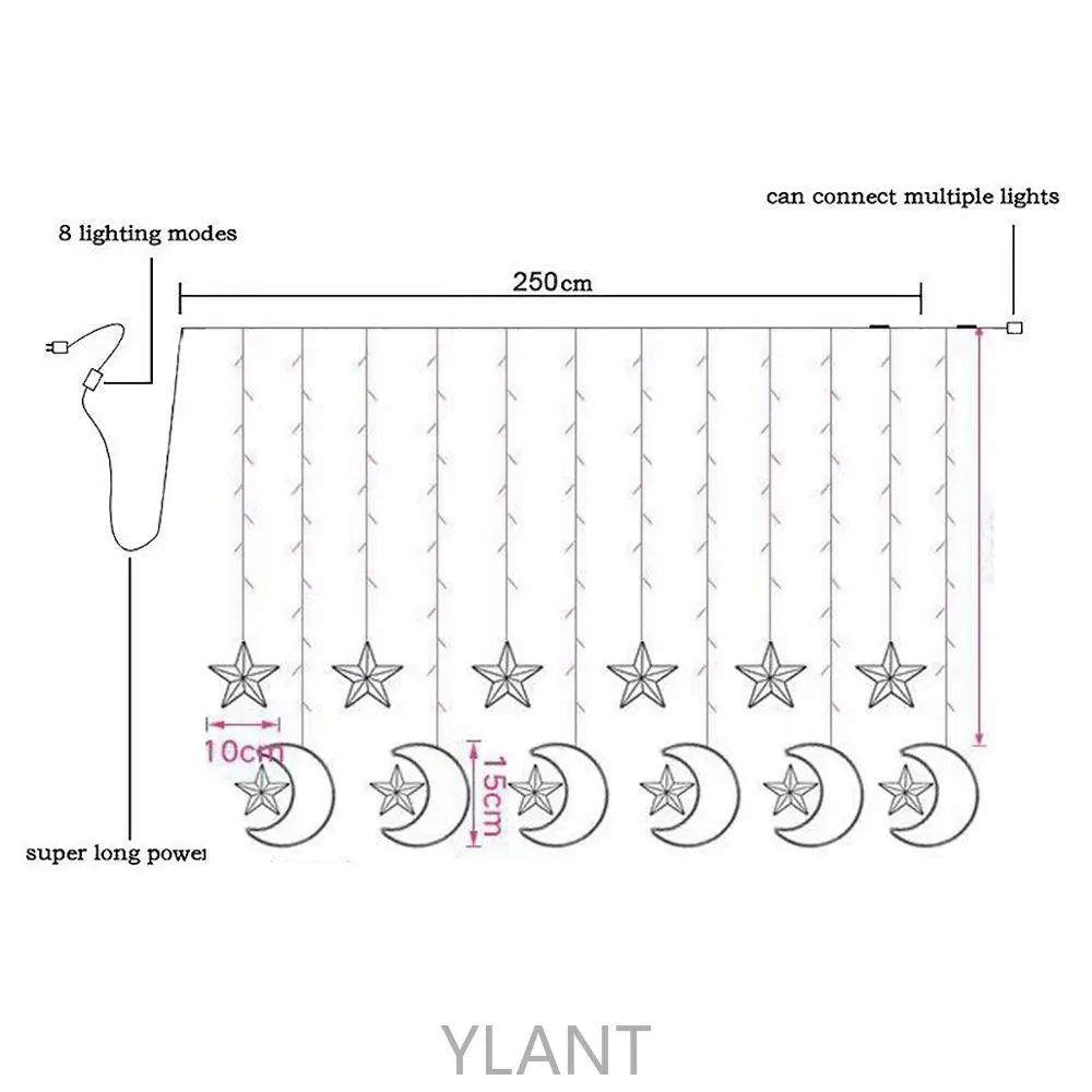 

Moon Star LED Fairy String Light Garland EID Mubarak Ramadan Decoration Christmas Holiday Lighting Wedding Party Decorative