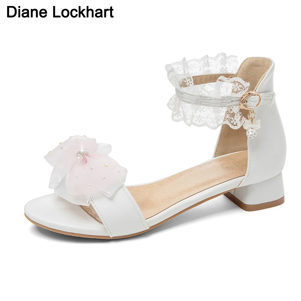 

Fashion Summer Chunky Heels Womens Sandals Pink White Sweet Lace Bow Party Wedding Ladies Cute lolita Shoes Student Sandalias 31
