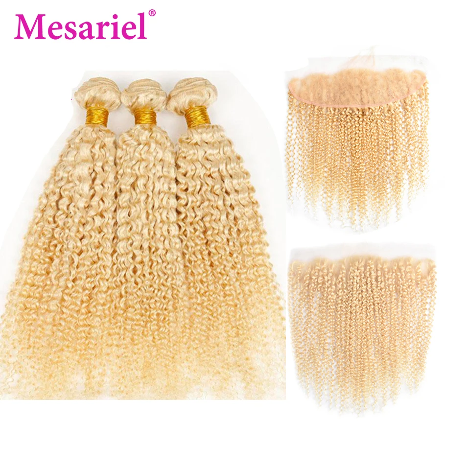Mesariel 13X4 Blonde Hair Bundles With Lace Frontal 613 Human Brazilian Kinky Curly | Шиньоны и парики