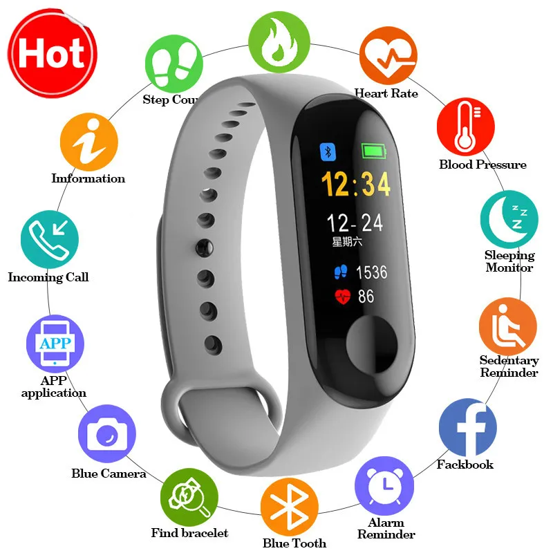 

Wristwatch Fitness M3 Color Screen Smart Sport Bracelet Activity Running Tracker Heart Rate For Children Men Women Watch Hours