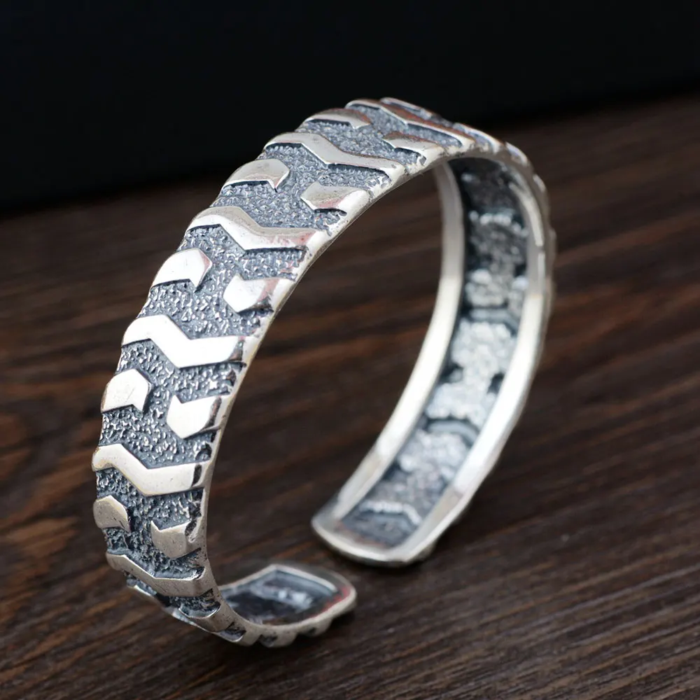 

FNJ 990 Silver Bangles for Women Jewelry 100% Original S990 Sterling silver Bangle Lucky Pattern