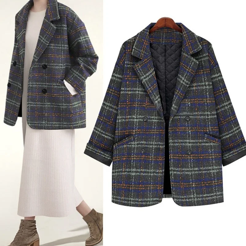 

Donsignet Autumn Winter New Plus Size Thin Vintage Plaid Thick Woolen Coat Back To The Basics Jacket Women