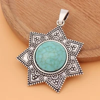 5pcs tibetan silver large seven pointed star medal faux turquoise stone charms pendant for necklace jewelry making accessories