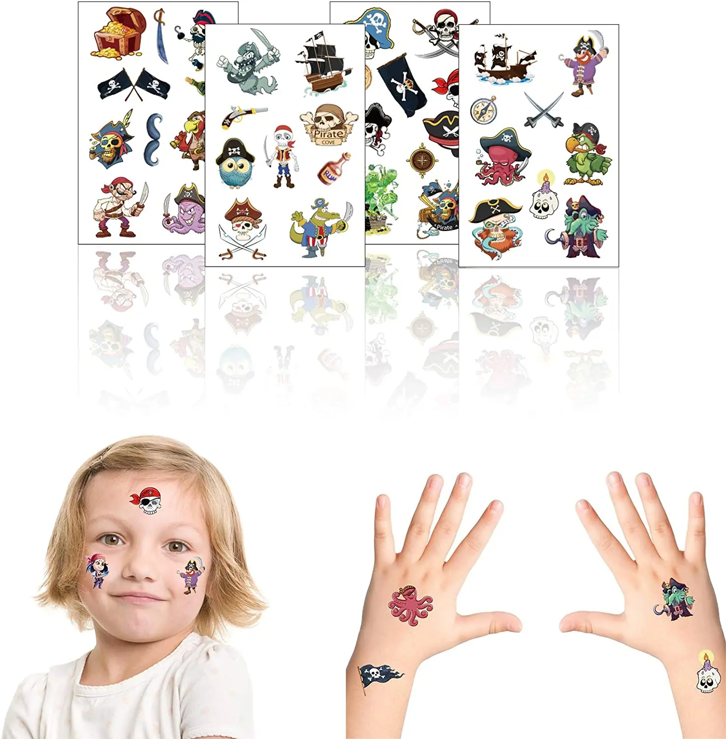 

METABLE 24 Page Children's Pirate Theme Temporary Tattoo Sticker Girl Boy Birthday Party Supplies