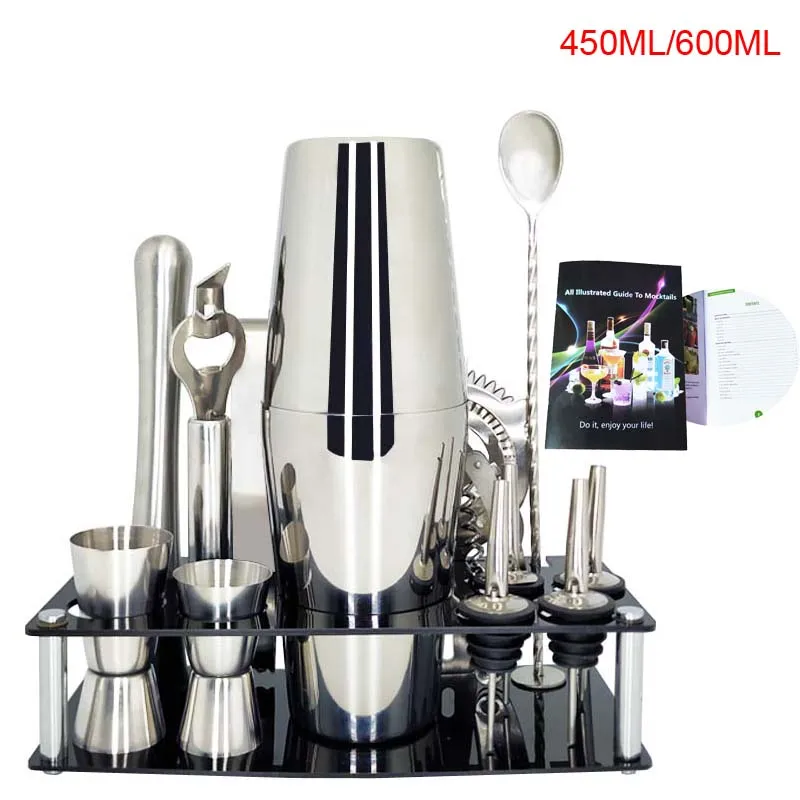 13P 450l600ml M Rack 750/600/450 мл шейкер для коктейлей набор бармена с подставкой набор барных принадлежностей из нержавеющей стали - Цвет: 13P 450l600ml M Rack