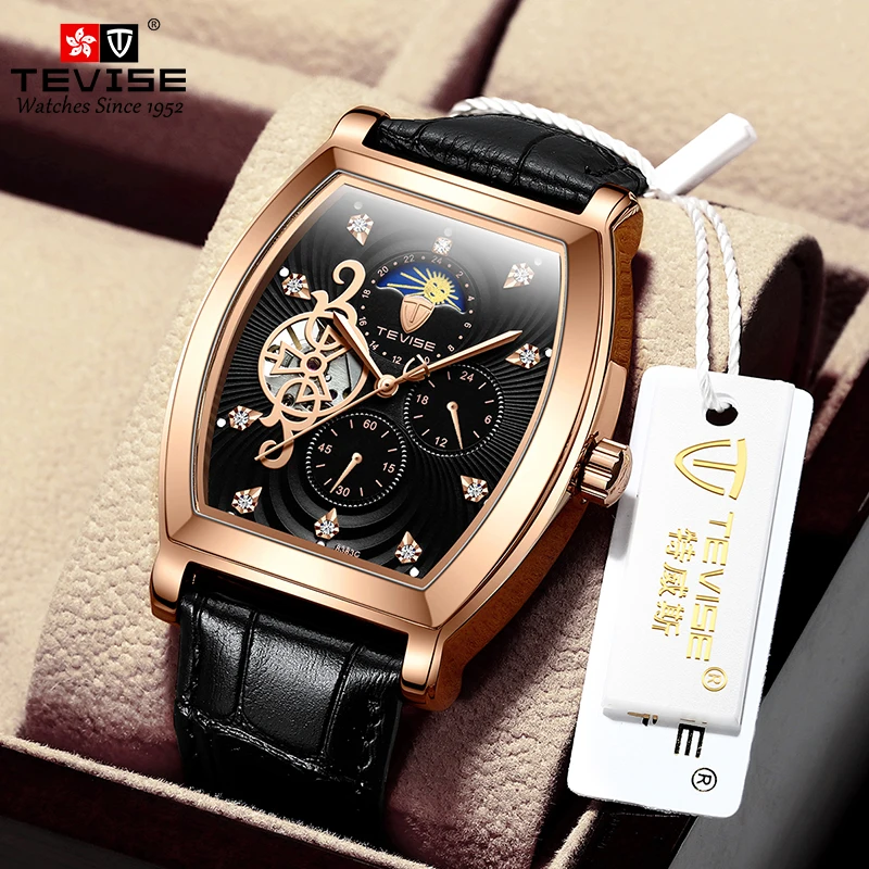 TEVISE новый оригинальный дизайн мода Tourbillon Skeleton Мужские автоматические