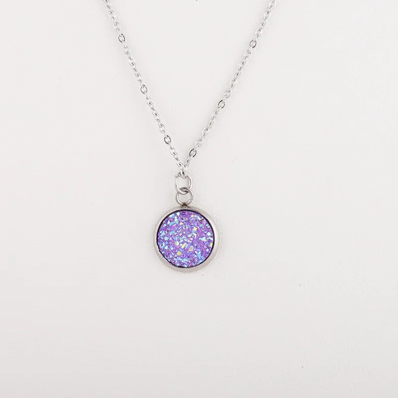 12 мм Druzy Drusy кулон ожерелье ювелирные изделия из смолы кабошон нержавеющей стали