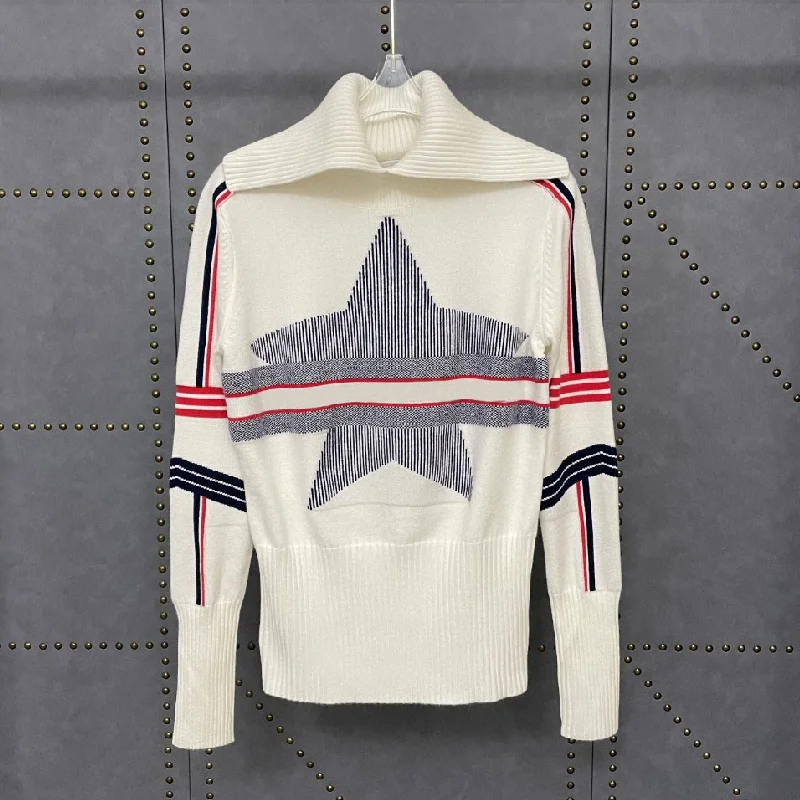 

Роскошный дизайнерский высококачественный Американский ретро свитер с пятиконечными звездами Модный женский облегающий вязаный свитер с ...