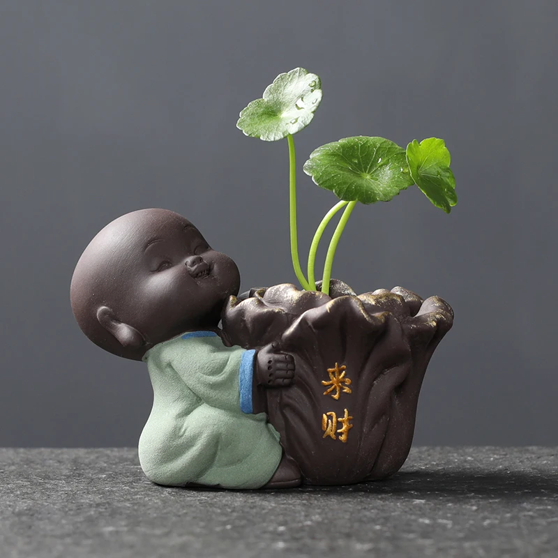 

Ceramic Tea Pet Ornaments Small Buddha Statue Monk Figurine Desktop Flower Pot Hydroponic Plant Decoration Tea Accessories