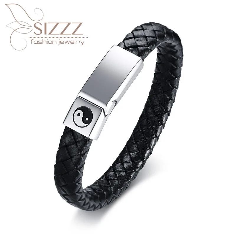 

SIZZZ 2020 Stainless steel gossip figure magnet buckle leather European and American trend bracelet&bangles for men