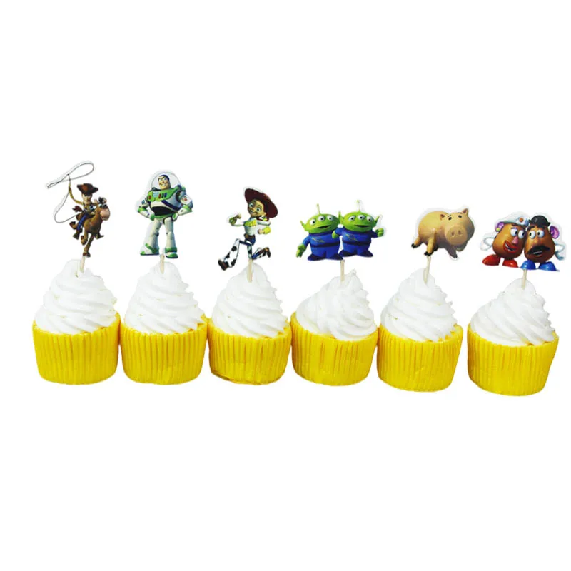 24pcs/pack Toy Story Cake Toppers Kids Birthday Party Decorations Muffin Cupcake Baby Shower Event Favors Supplies - купить по