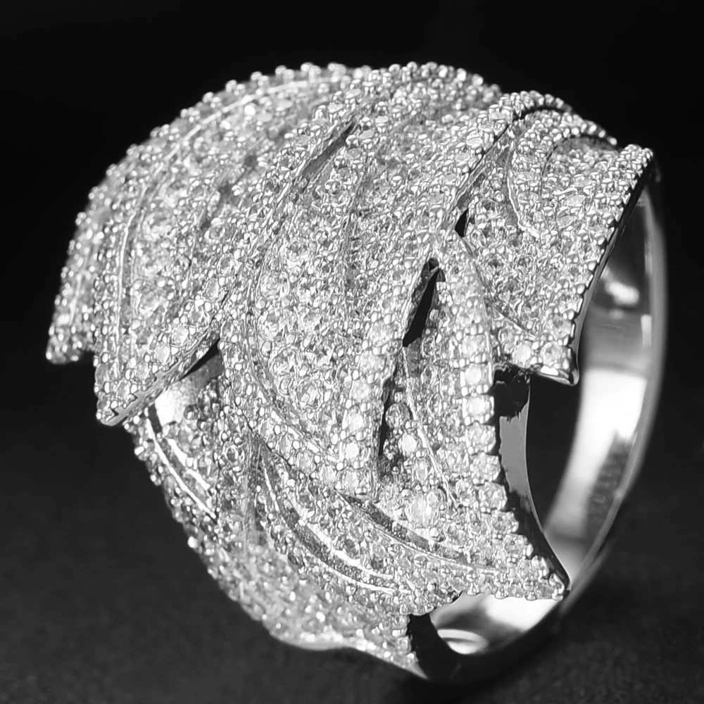 GODKI Роскошные перьевые листья дизайн смелые массивные кольца с циркониевыми