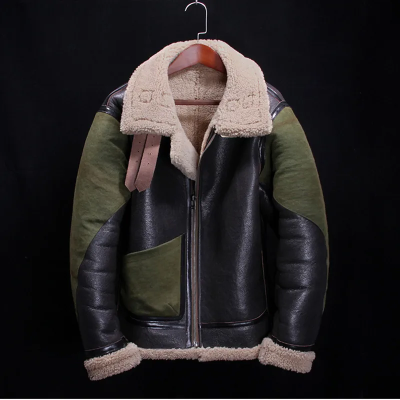 

2021 Black Military Style Genuine Shearling Jacket Plus Size 6XL Real Natural Thick Sheepskin Russian Winter -30 Warm Coat