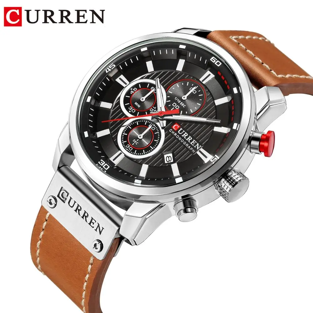 

CURREN Luxury Quartz Wristwatch Military Brown Leather Waterproof Automatic Watches Calendar Business Clock Relogio Masculino