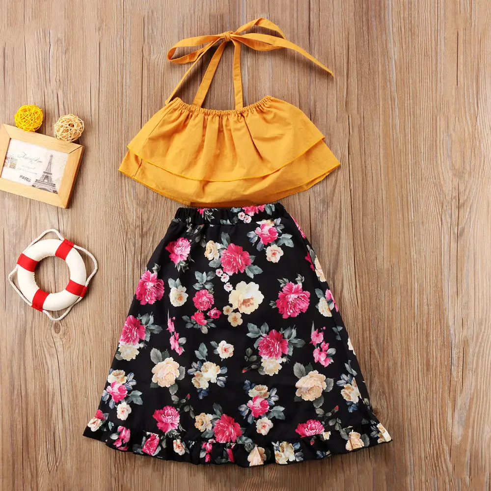 

Family Sister Matching Outfits Summer Outfits Off Shoulder Strap Crop Tops Floral Tutu Baby Bloomers Shorts Skirt 2Pcs/Set