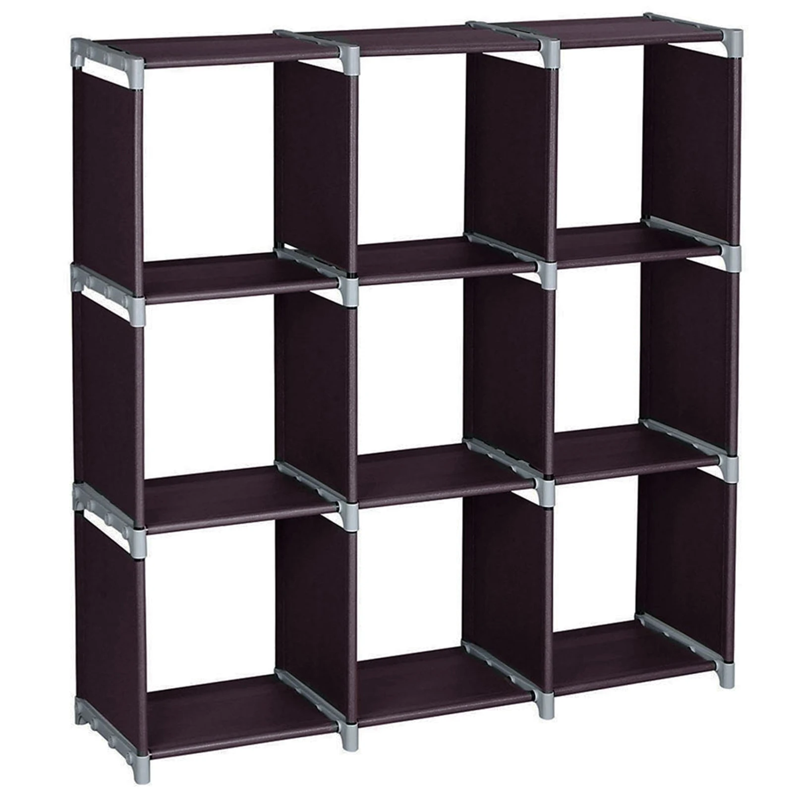 

Multifunctional Assembled 3 Tiers 9 Compartments Storage Shelf Dark Brown Open Shelf Bookcase Shelves Rack