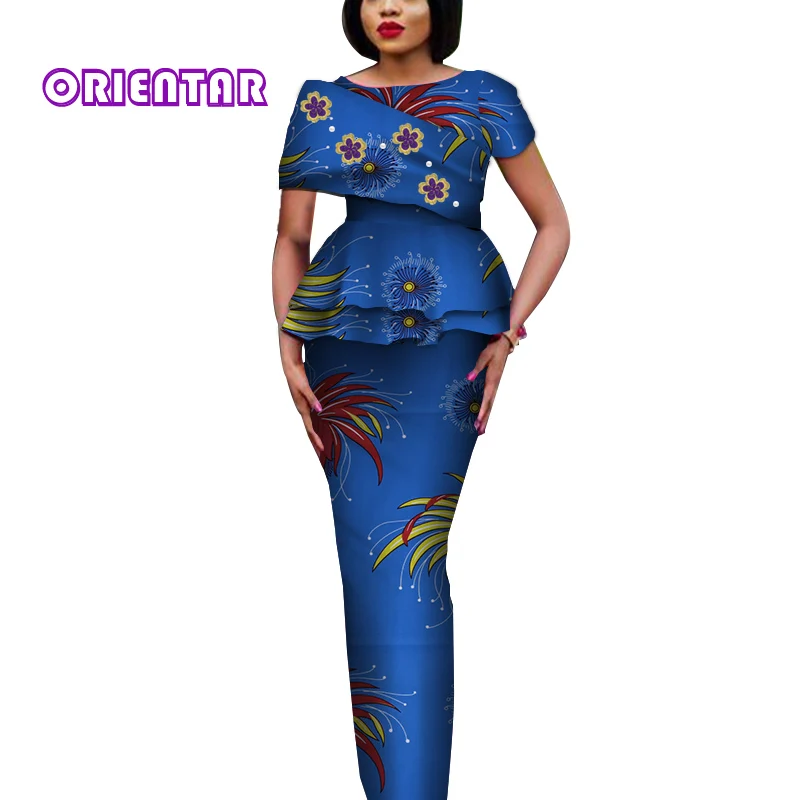2 Модная африканская одежда для женщин, элегантные топы и длинные юбки, Африканский принт, Базен Riche, женский костюм, комплект из 2 предметов, комплект с юбкой, WY3788 - Цвет: 2
