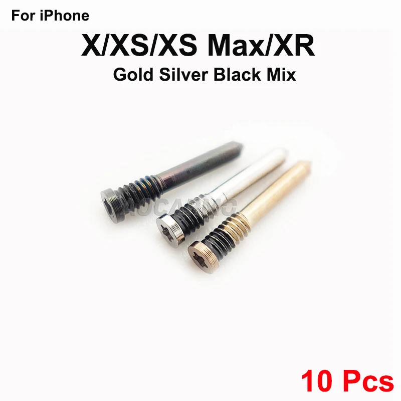 aocarmo 10pcslot for iphone xxsxs maxxr a2100 xs max a2104 a2108 silvergoldblack bottom dock screws housing screw free global shipping