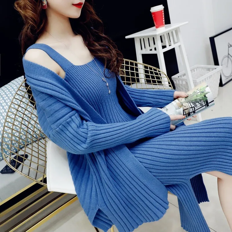 Женский трикотажный комплект из двух предметов однотонный свободный кардиган и