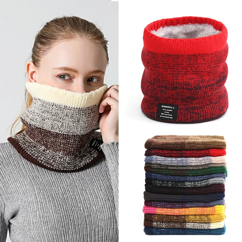 Новый зимний шарф на шею теплый унисекс вязаный плюшевый кольцевой буфанда мужчины женщины градиентный цвет шаль на наружном воздухе маска для лица лыжи Эшарп 2022 года.