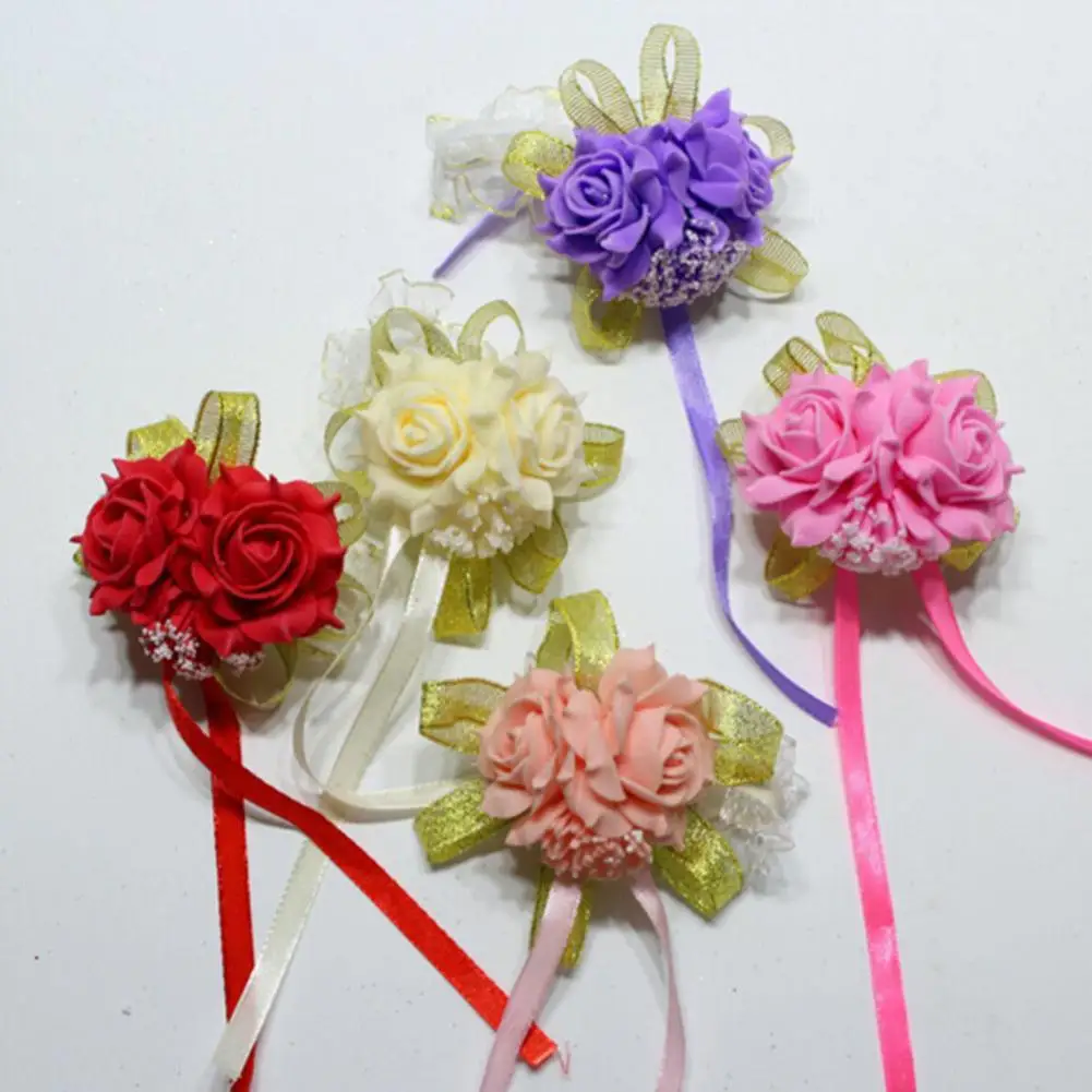 

Artificial Foam Rose Flowers DIY Bridal Bridesmaid Wrist Corsage Bouquet Wreath Wedding Party Ribbon Bracelet Garden Home Decor