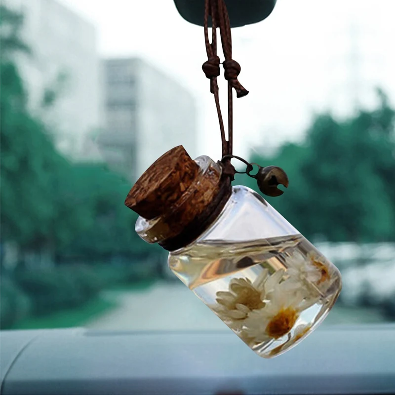 

Creative Car Air Freshener Hanging Perfume Empty Bottle Pendant Car Ornament With Flower For Auto Rearview Mirror Decor