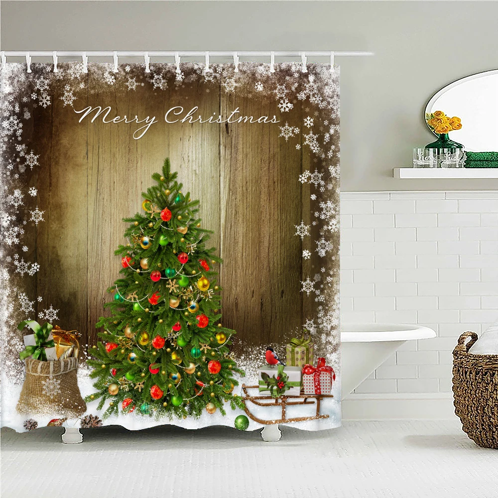 

Christmas shower curtain shower curtain festival decoration curtain Happy New Year Christmas tree snowflakes bathroom curtains