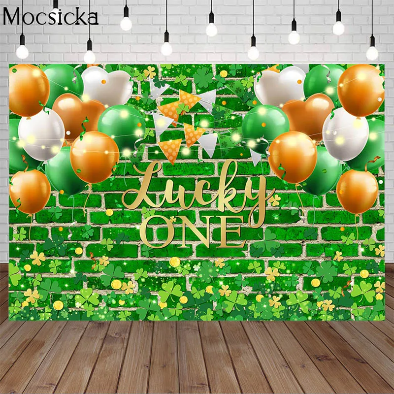 

Фон для фотосъемки с изображением Дня Святого Патрика, зеленых шаров, кирпичной стены, клевера, счастливого дня рождения, празднования дня р...