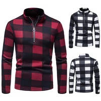 autumn and winter new mens plaid print long sleeved sweater fashion stand up collar zipper sweater casual sweater