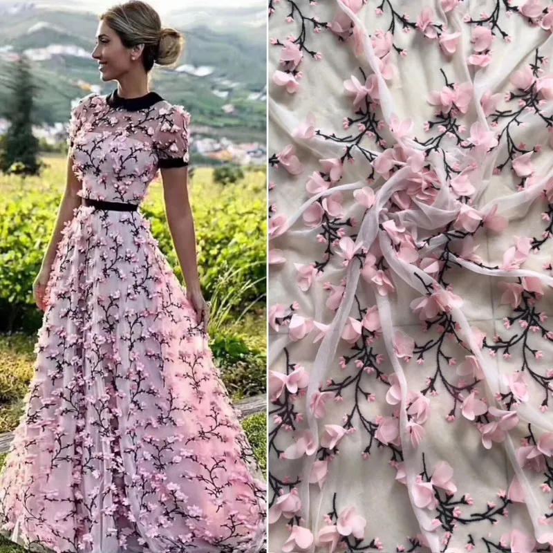 

3D Floral Embroidered Lace Fabric Tulle Mesh Fabric for Dress,Wedding Gowns,White,Pink,Red,Blue,Purple,By the Yard