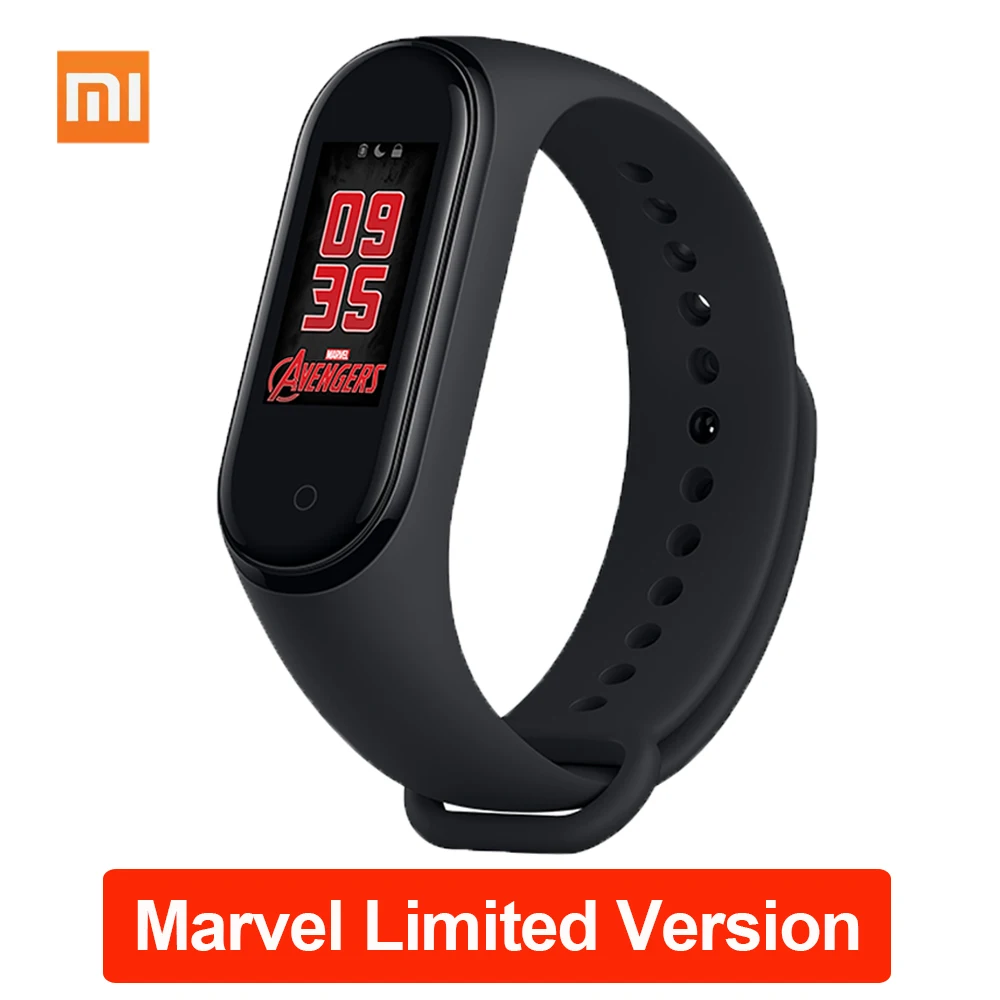 Marvel Black Xiaomi mi-браслет 4 музыкальный фитнес-браслет трекер сердечного ритма Смарт-часы 0,9" AMOLED экран Bluetooth 5,0 mi Band 4 - Цвет: Marvel Black
