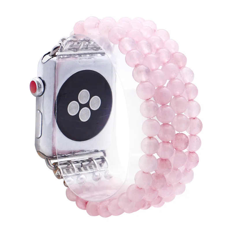 Pink Crystal LuReen агатовыми бусами Эластичный ремешок для наручных часов Apple Watch серии 1/2/3, 42 мм, 38 мм, версия эластичный браслет, ремешок для наручных часов iwatch, 4/5 40 мм 44 мм - Цвет ремешка: Pink Crystal