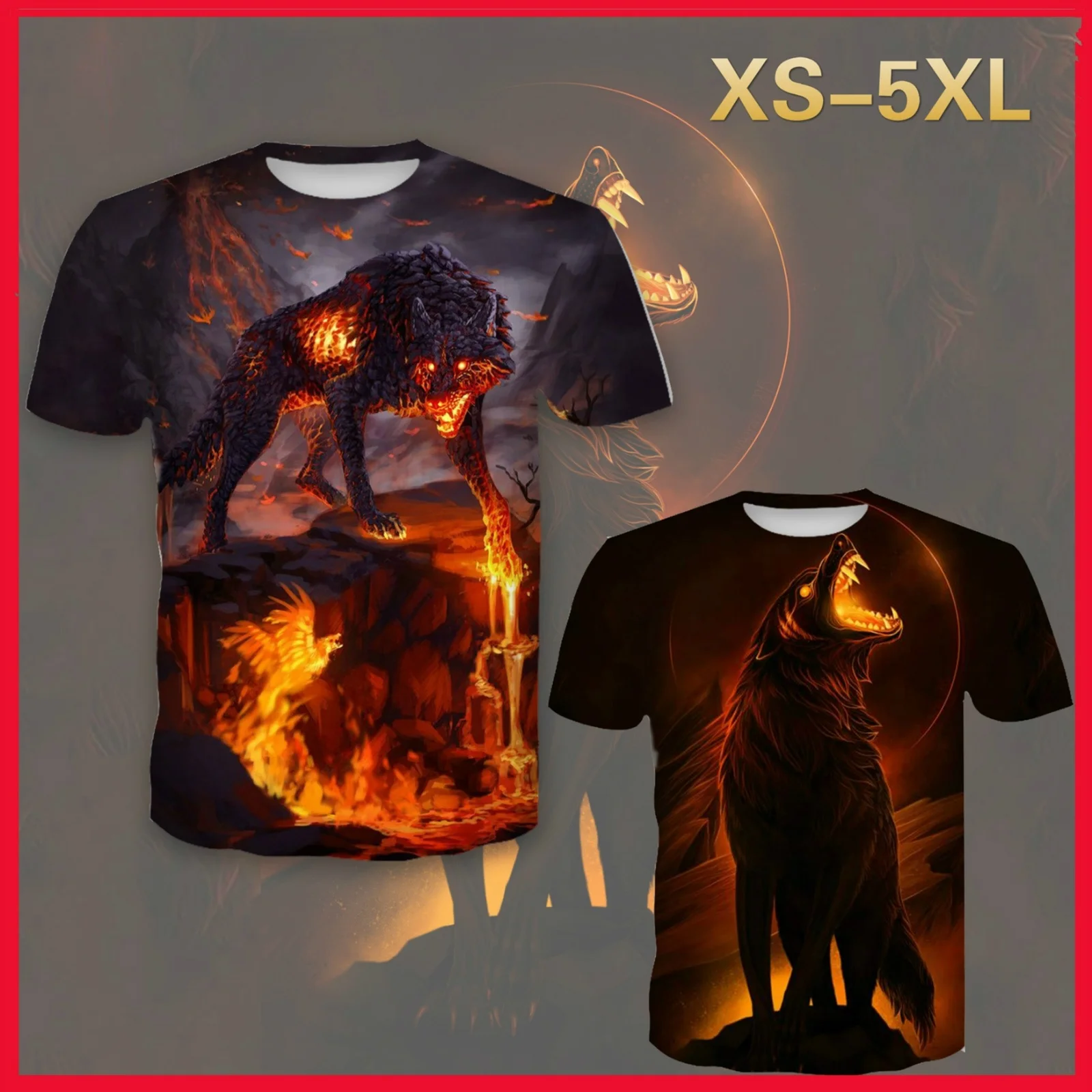 

Men's 3d Print Fire wolf t shirt