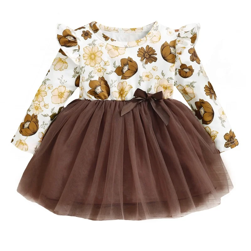 

Детское Сетчатое платье с длинным рукавом, длинным рукавом и цветочным принтом