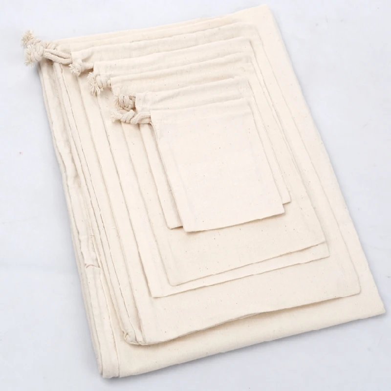 100pcs high quality 8*16cm cotton jewelry gift pouch drawstring bag dry goods