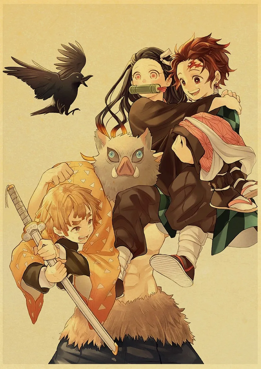 

Retro Demon Slayer: Kimetsu No Yaiba Tanjirou Nezuko Anime Manga Wall Poster For Living Room Home Art Decoration