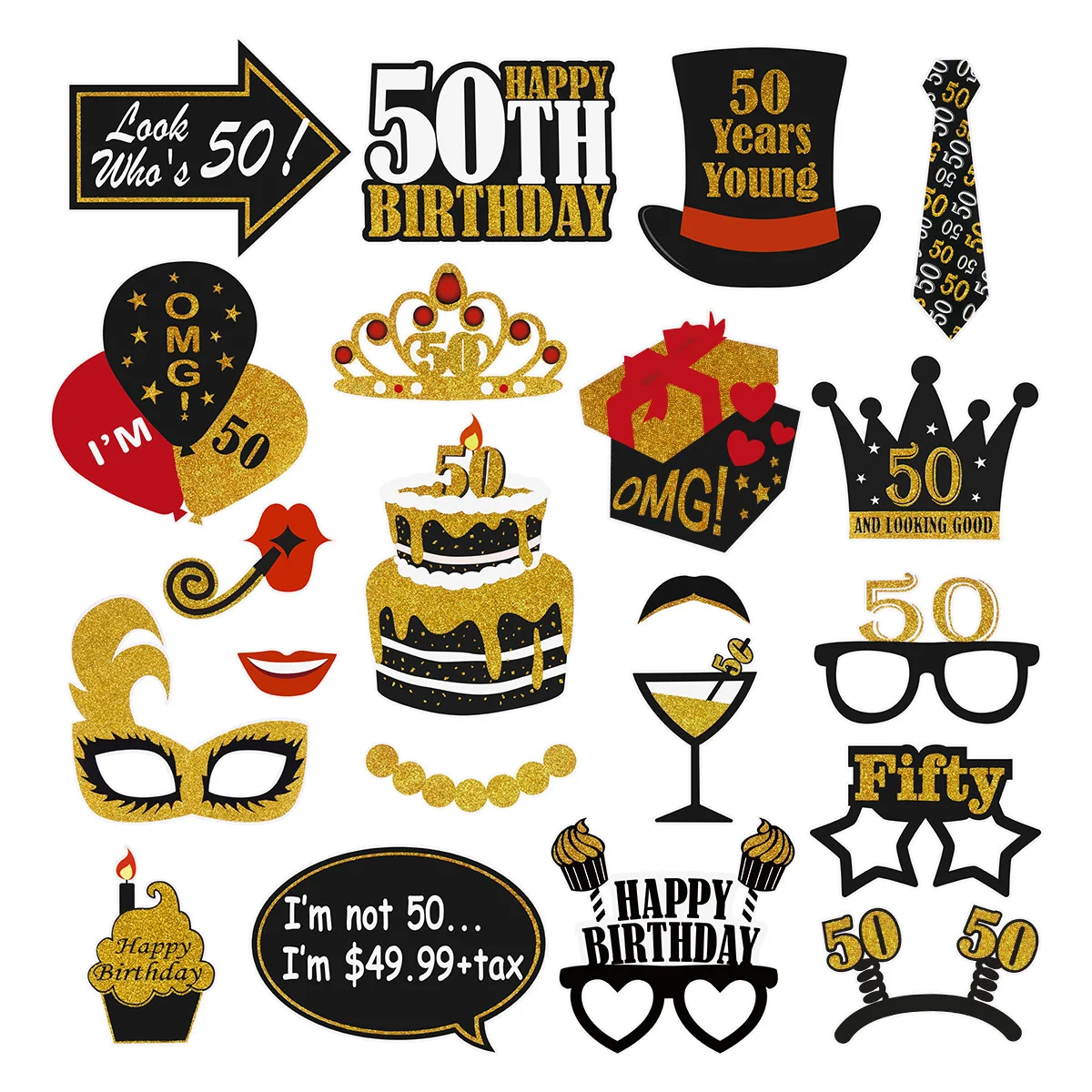 

Набор из 21 предмета для фотосъемки в честь 50-го дня рождения Amosfun, Черное золото, украшение для дня рождения взрослых