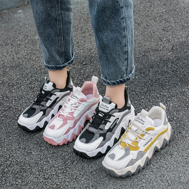 

Women Chunky Sneakers Fashion Platform Sneakers black Ladies Brand Designer Casual Shoes Woman Leather Sports Dad Shoes z557
