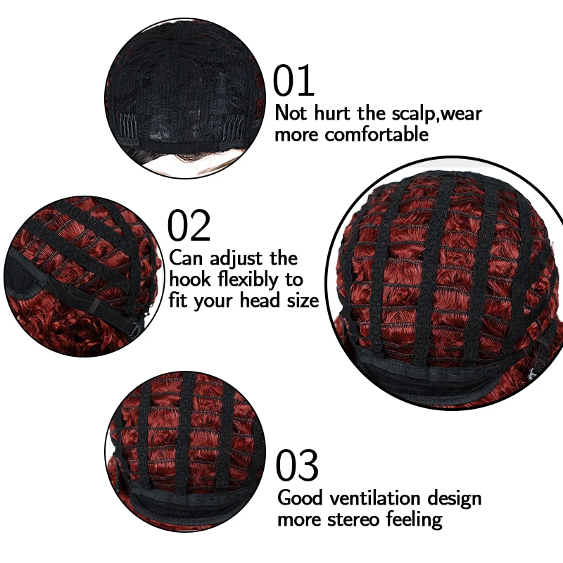 Омбре Бургундия парик длинный средняя часть кудрявый Красный синтетический